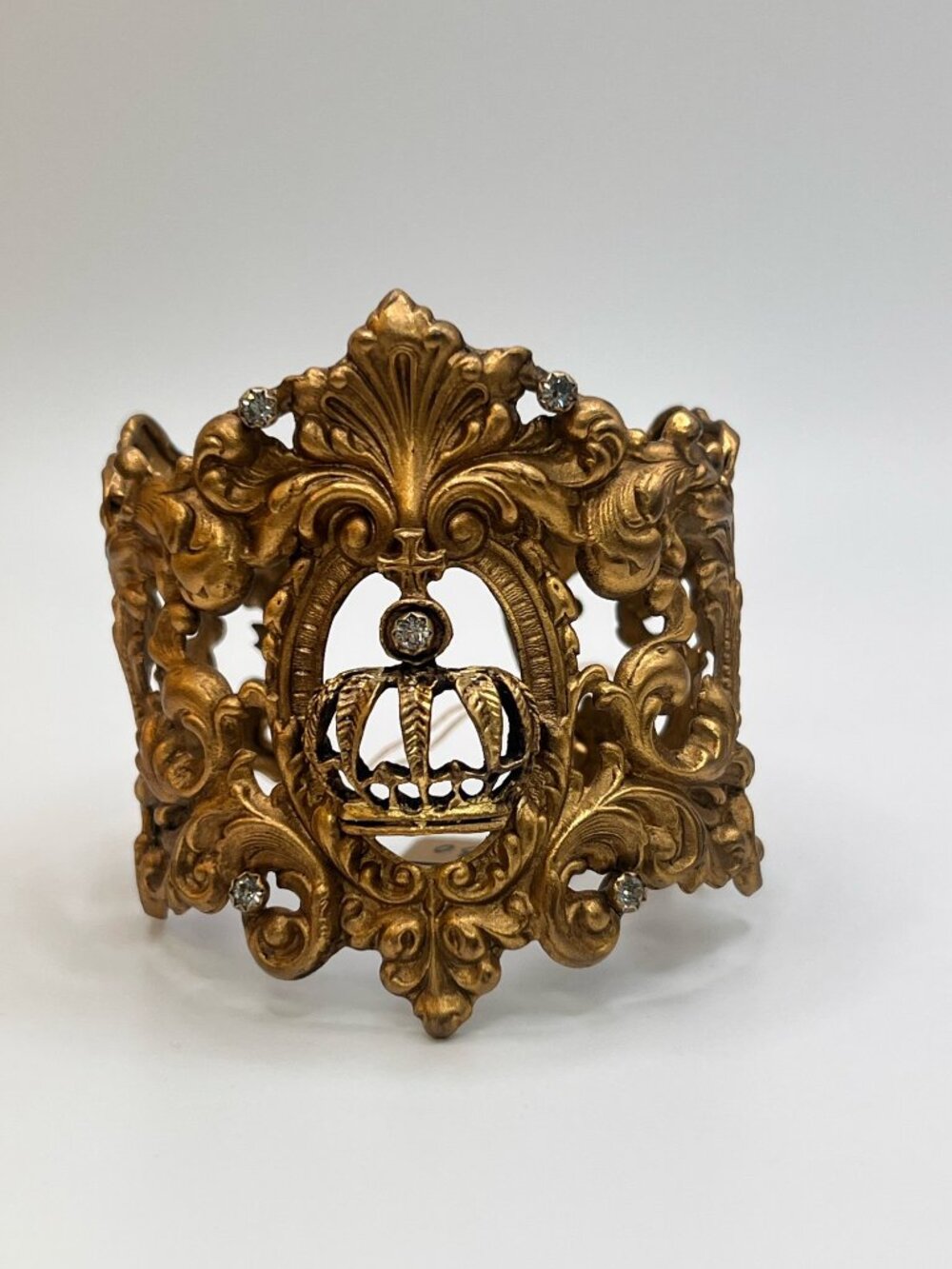 Virgins Saints & Angels Gold Crown Cuff Bracelet Swarovski Crystals S/M - Picture 2 of 3